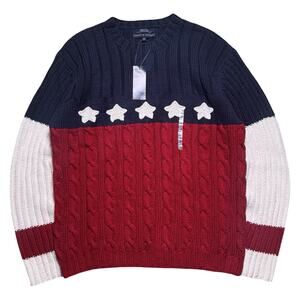 Vintage Tommy Hilfiger American Flag Cable Knit Sweater Mens 2XL Polo New NWT